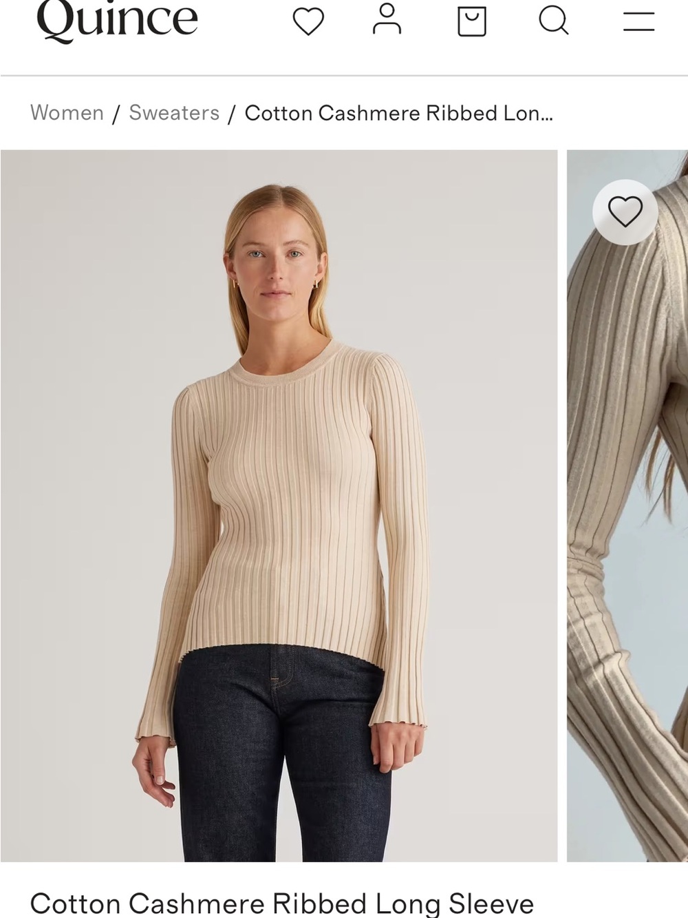 Quince Ribbed Long-Sleeve Crewneck Top - Beige